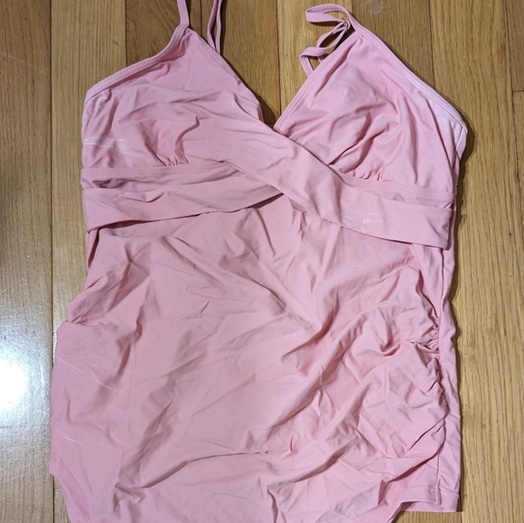 FLAW AS IS Womens Swim Set  L Pink Tankini Black Skirt 2 Piece  Spaghetti Strap - Picture 12 of 17